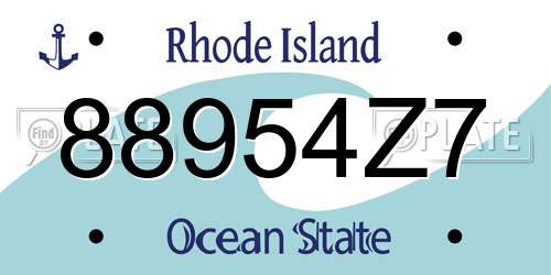 88954Z7 Rhode Island License Plate