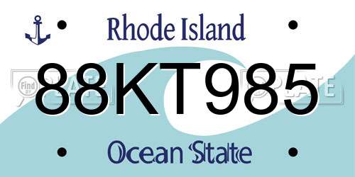 88KT985 Rhode Island License Plate