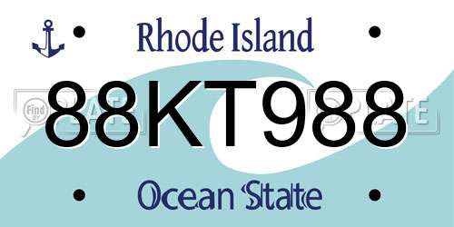 88KT988 Rhode Island License Plate
