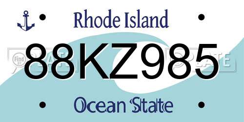 88KZ985 Rhode Island License Plate
