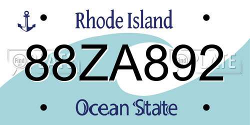 88ZA892 Rhode Island License Plate
