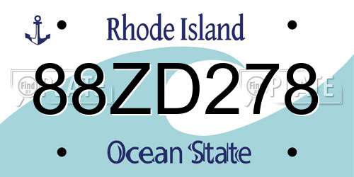 88ZD278 Rhode Island License Plate