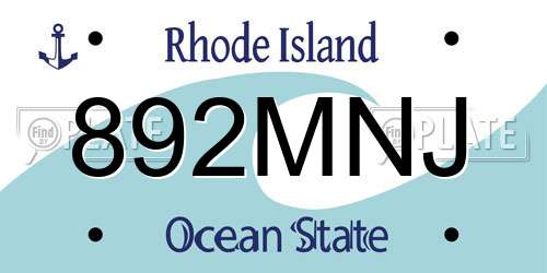 892MNJ Rhode Island License Plate