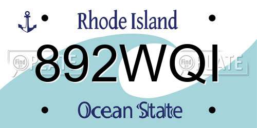 892WQI Rhode Island License Plate