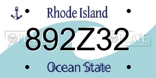 892Z32 Rhode Island License Plate