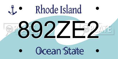 892ZE2 Rhode Island License Plate