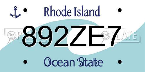 892ZE7 Rhode Island License Plate