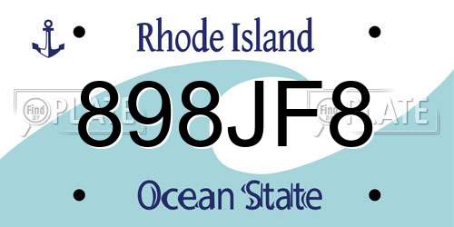 898JF8 Rhode Island License Plate