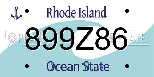 899Z86 Rhode Island License Plate