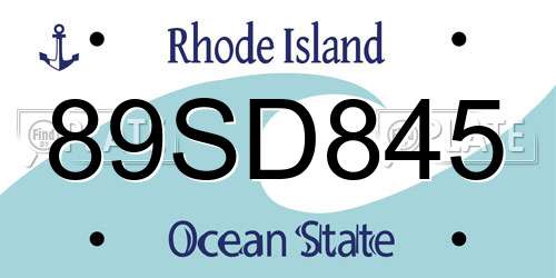 89SD845 Rhode Island License Plate