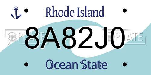 8A82J0 Rhode Island License Plate