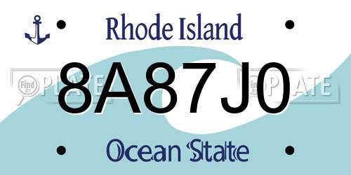 8A87J0 Rhode Island License Plate