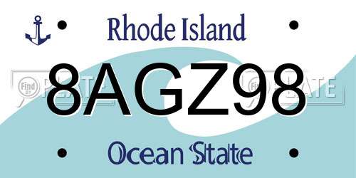 8AGZ98 Rhode Island License Plate