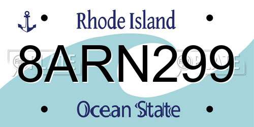 8ARN299 Rhode Island License Plate