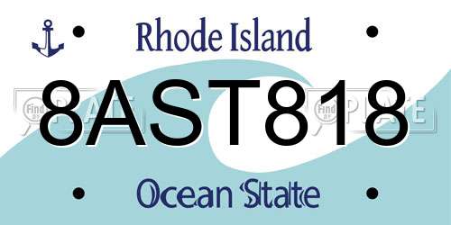 8AST818 Rhode Island License Plate