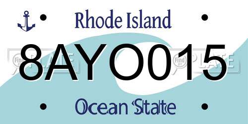 8AYO015 Rhode Island License Plate