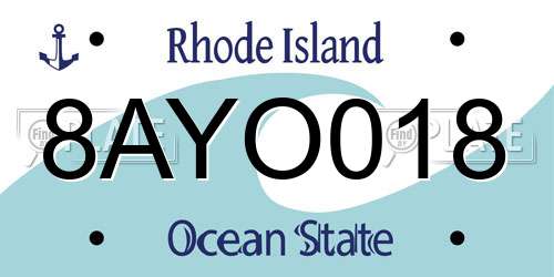 8AYO018 Rhode Island License Plate