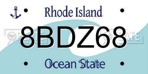 8BDZ68 Rhode Island License Plate