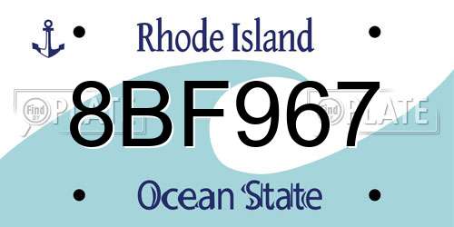 8BF967 Rhode Island License Plate