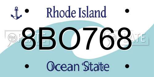 8BO768 Rhode Island License Plate