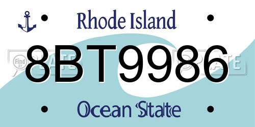 8BT9986 Rhode Island License Plate