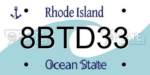 8BTD33 Rhode Island License Plate