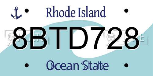 8BTD728 Rhode Island License Plate
