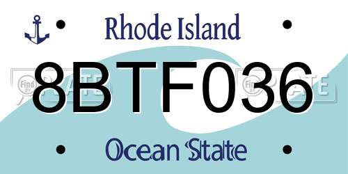 8BTF036 Rhode Island License Plate