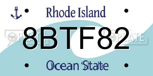 8BTF82 Rhode Island License Plate