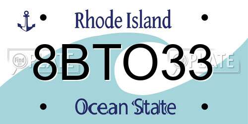 8BTO33 Rhode Island License Plate