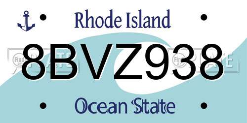 8BVZ938 Rhode Island License Plate