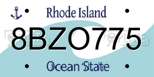 8BZO775 Rhode Island License Plate