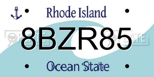 8BZR85 Rhode Island License Plate