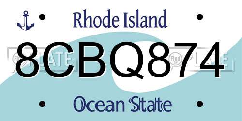 8CBQ874 Rhode Island License Plate