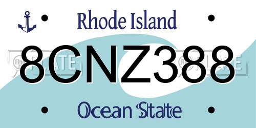 8CNZ388 Rhode Island License Plate