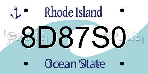 8D87S0 Rhode Island License Plate