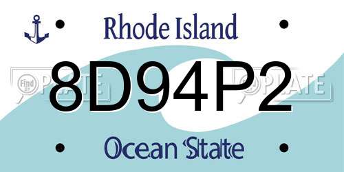 8D94P2 Rhode Island License Plate