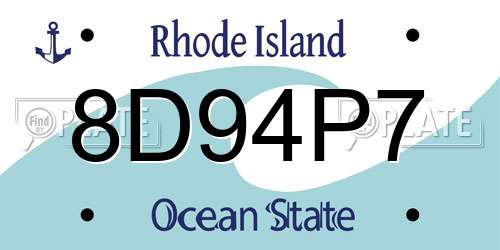 8D94P7 Rhode Island License Plate