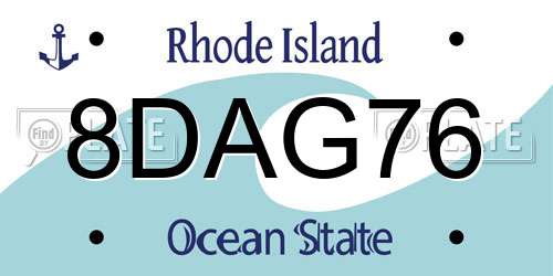 8DAG76 Rhode Island License Plate