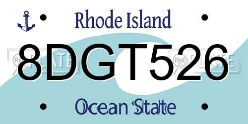 8DGT526 Rhode Island License Plate