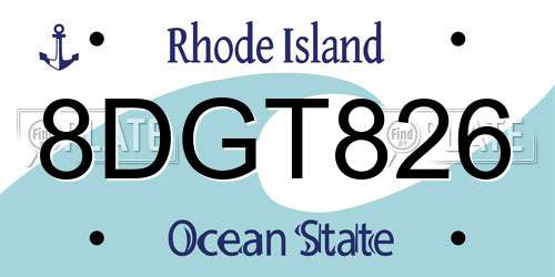 8DGT826 Rhode Island License Plate