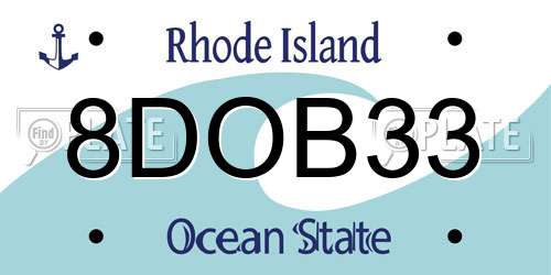 8DOB33 Rhode Island License Plate