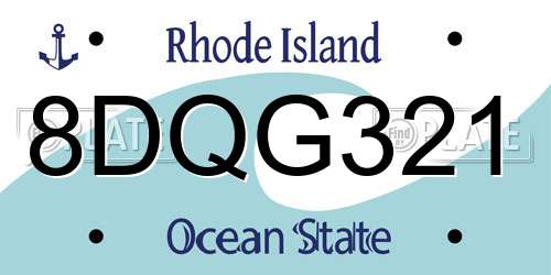 8DQG321 Rhode Island License Plate