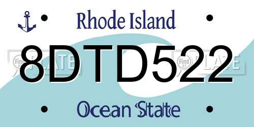 8DTD522 Rhode Island License Plate