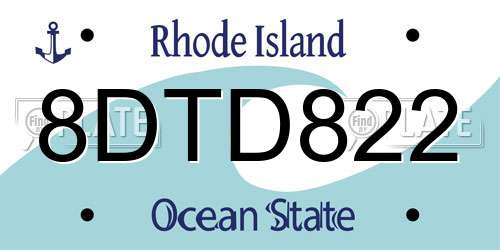 8DTD822 Rhode Island License Plate
