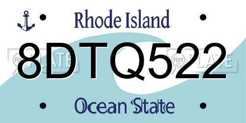 8DTQ522 Rhode Island License Plate