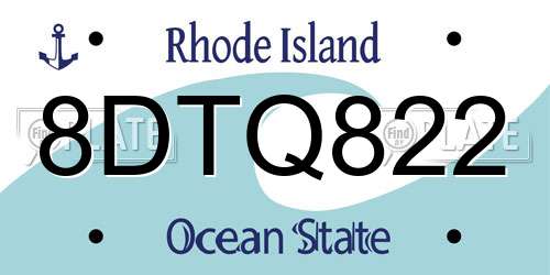 8DTQ822 Rhode Island License Plate