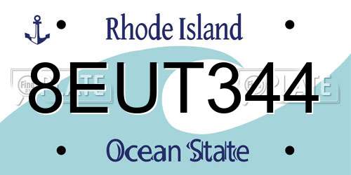 8EUT344 Rhode Island License Plate