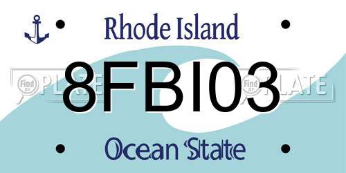 8FBI03 Rhode Island License Plate
