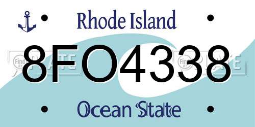 8FO4338 Rhode Island License Plate
